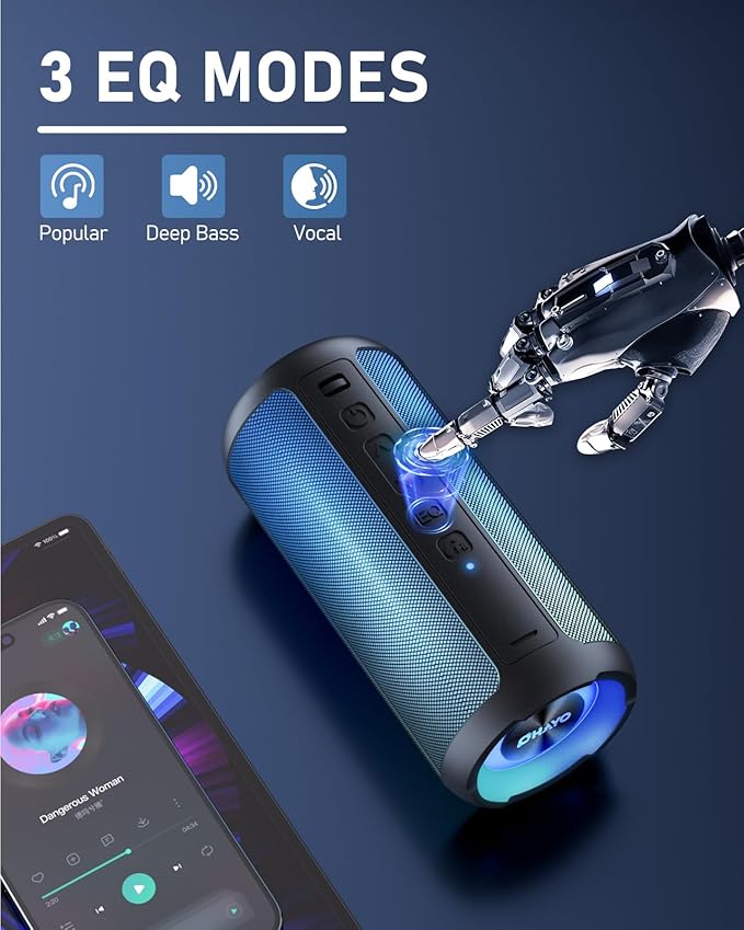 Portable Wireless Speaker with Cool Dynamic LED Lights, Bluetooth Speakers, IPX6 Waterproof, BT5.3, Loud Stereo Wireless Speaker for Party, Beach, Outdoor Camping, Support TF/AUX