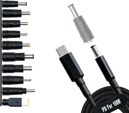 USB C to DC Adapters 10PCS Power Plug Kit,100W PD Power Cable&5.5x2.1 Jack