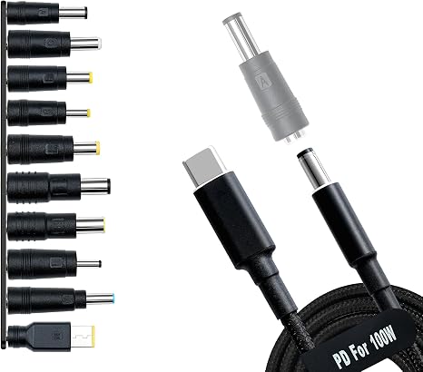 USB C to DC Adapters 10PCS Power Plug Kit,100W PD Power Cable&5.5x2.1 Jack