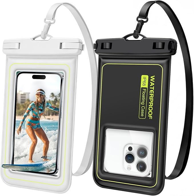 Floating Waterproof Phone Pouch, 2 Pack IP68 Waterproof Phone Case for iPhone 17 16 15 Pro Max Galaxy S25 S24 Ultra Up to 7", Cellphone Dry Bags Beach Cruise Essentials with Lanyard