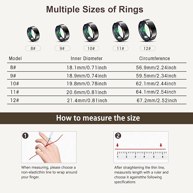Smart Ring for Women Men, Fashion Minimalist Fitness Ring & Sleep Tracker Ring with Heart Rate, Blood Pressure,5ATM Waterproof Health Ring, No Subscription, Gifts for Women Men Gift (Black,12)