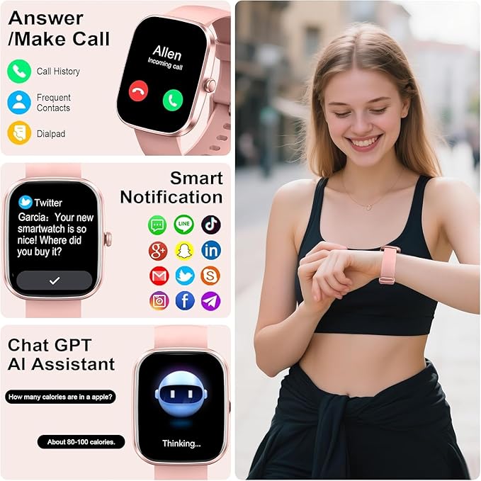 Smart Watch with AI ChatGPT built-in (Answer/Make Call), 1.91" Smartwatch for Men Women, 110+ Fitness Activity Tracker, Calories/Heart Rate/Sleep Monitor, IP68 Waterproof Step Counter for Android iOS