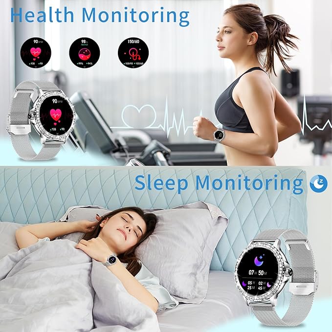 Smart Watches for Women, 1.3”HD Fitness Tracker with Blood Pressure/Heart Rate Monitor, Bluetooth 5.2 Make Calls Smart Watch for Android/iOS Phones, IP68 Waterproof Fitness Watch for Women