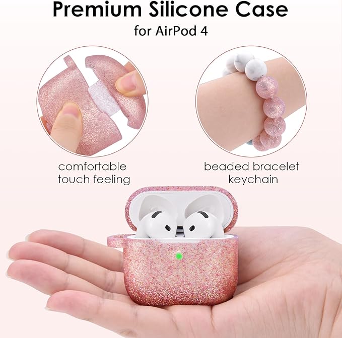 Filoto Compatible with AirPods 4 Case, Cute Compatible with AirPods 4 Case Cover for Women Girls, Silicone Protective Case with Bracelet Keychain(Rose Gold)