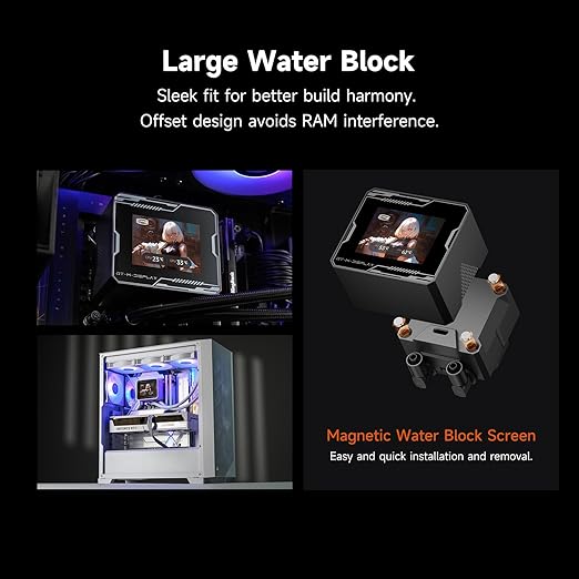 PCCOOLER Liquid CPU Cooler ARGB Display, 360mm AIO with 2.8-Inch LCD Screen, Ceramic Bearing Pump, 3×120mm ARGB PWM Fans, Aluminum Radiator, Intel LGA 1851/1700 & AMD AM5 Compatible(GT360M Black)