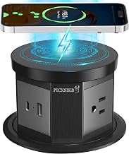 Pop Up Outlet for Countertop, 15W Wireless Charger, USB-C & 3 AC, Black - Image 1
