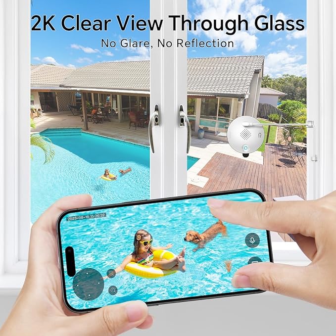 Window Cameras for Home Security: Indoor Camera for Outdoor Monitoring with 2K Full Color Night Vision Motion Human Vehicle Detection Easy Installation (2.4Ghz-2pcs)