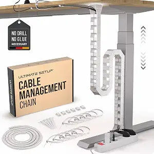 Ultimate Setup Under Desk Cable Management Vertebrae - Perfect for Sit Stand Desk - White, 133 cm