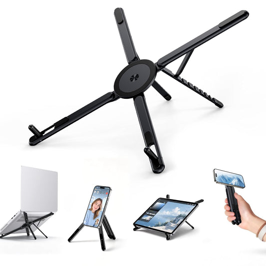 Portable Laptop Stand, 3-in-1 Magnetic Foldable Adjustable, for Desk（Black）