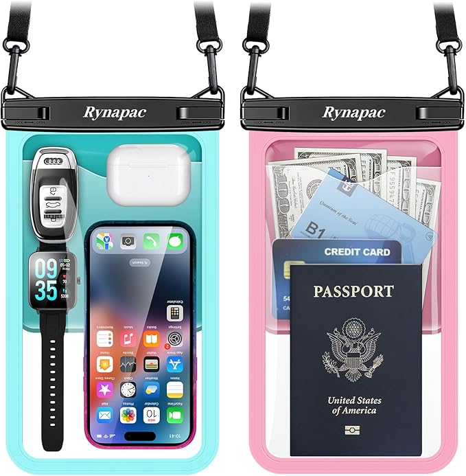 [Up to 10"] Large Waterproof Phone Pouch Bag - 2 Pack IPX8 Waterproof Phone Case for iPhone 17 16 15 Pro Max Galaxy S26 S25 Ultra, Touchscreen & Underwater Photography, Beach Cruise Travel Essentials