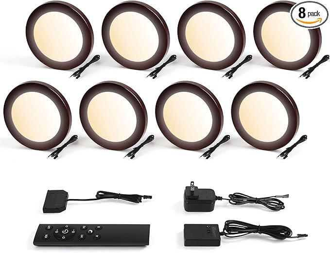 LED Puck Lights, Smart Under Cabinet Lighting with Remote Control, Color Temperature Adjustable, Works with Alexa & Google Home, Plug-in Lights for Kitchen, Counter, Closet, Shelf (8 Pack)