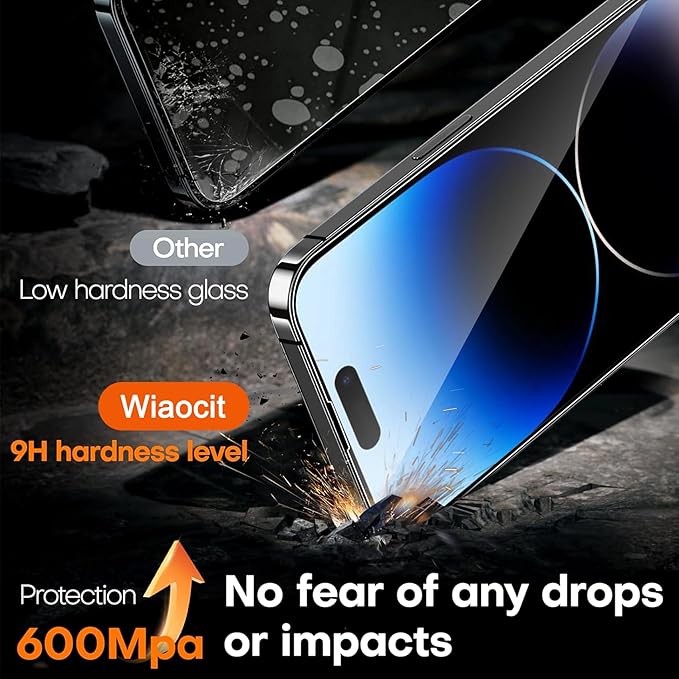 Wiaocit 3 Pack Tempered Glass Screen Protector for iPhone 14 Pro with 3 Pack Camera Lens Protector, 9H Hardness, Bubble Free, Case Friendly