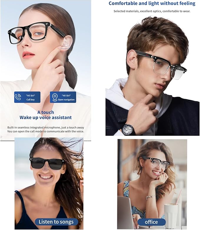 IVY TWS Smart Bluetooth Audio Glasses - Blue Light Blocking & Sunglasses Lens kits for Office Outdoor Sports Drive - Smart Glasses for Men & Women - Transparent Frame