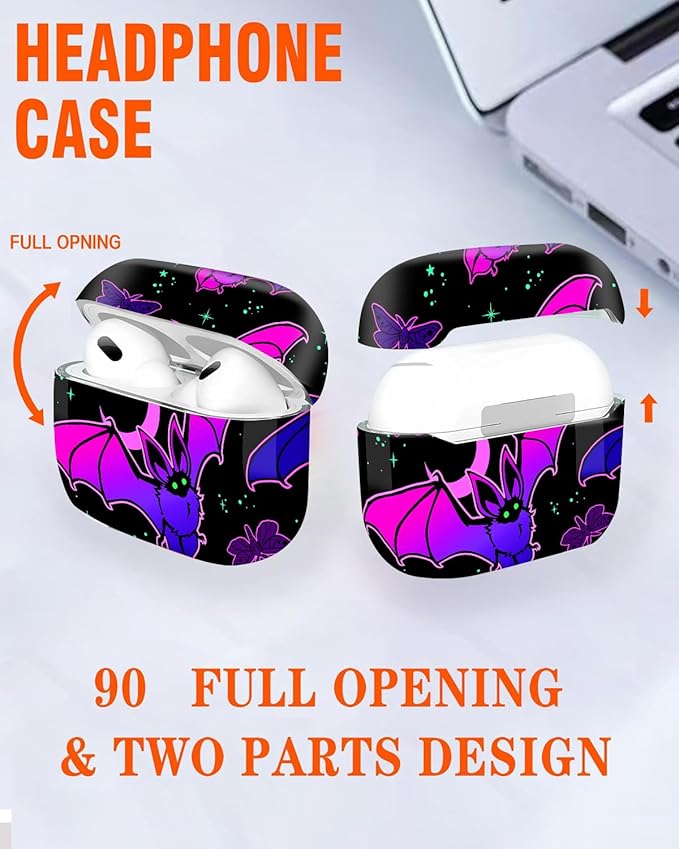 Compatible with Airpod Pro 2nd/1st Generation,Full Protection Cover for Women,Accessories Hard Case Portable & Shockproof for Airpod Pro 2nd Charging Case 2023/2022/2019(Purple Bat Gothic)