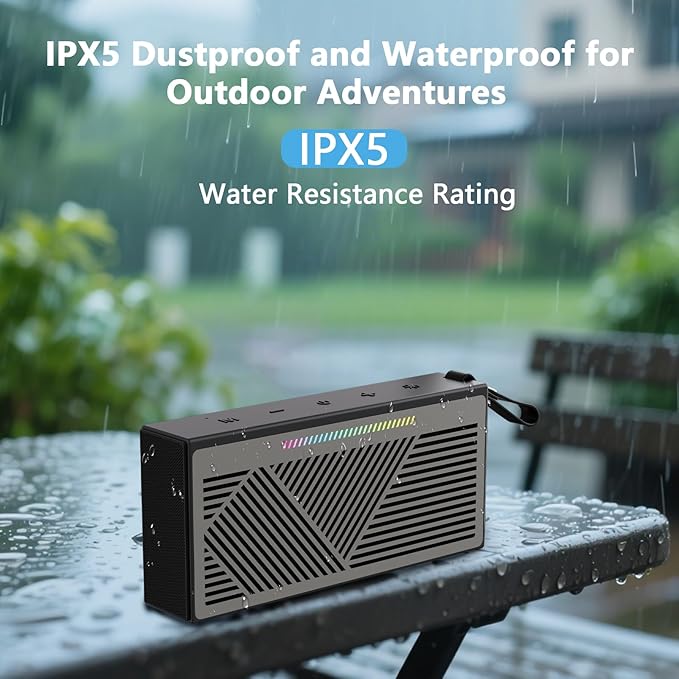 Bluetooth Speaker, Portable Wireless Bluetooth Speakers with HD Sound, IPX5 Waterproof Speaker with RGB LED Lights, Bluetooth5.3, TWS Pairing, Long Playtime, for Home/Party/Outdoor/Beach/Bathroom