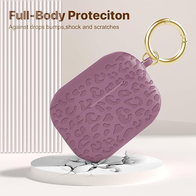 Engraved Leopard Case Compatible with AirPods Pro 2 Case Cover 2022,Soft Silicone Caeving Cover for Women Girls, Smoke Violet