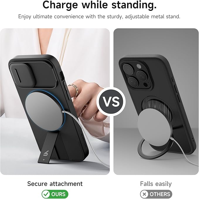 SURITCH for iPhone 12/12 Pro Case with Magnetic Camera Slide Cover and Adjustable Kickstand, Compatible with MagSafe, Shockproof Bumper Case Slim Protective Cover for iPhone 12/12 Pro 6.1 Inch, Black | 6.1 Inch