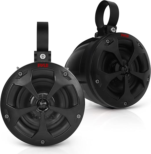 Pyle 4" Off-Road Bluetooth Waterproof Speakers -800W Peak Power Amplified Speaker System for ATV / UTV, Golf Cart, Boat, Aux Input Jack, For use w/all 12V Vehicles - PLUTV43BTA, Black
