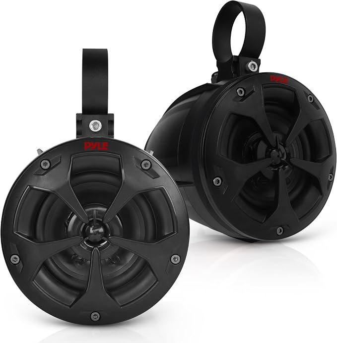 Pyle 4" Off-Road Bluetooth Waterproof Speakers -800W Peak Power Amplified Speaker System for ATV / UTV, Golf Cart, Boat, Aux Input Jack, For use w/all 12V Vehicles - PLUTV43BTA, Black