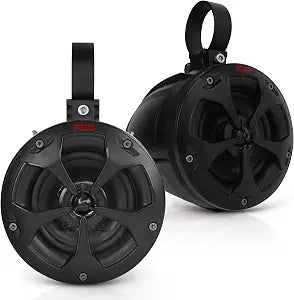 Pyle 4" Off-Road Bluetooth Waterproof Speakers -800W Peak Power Amplified Speaker System for ATV / UTV, Golf Cart, Boat, Aux Input Jack, For use w/all 12V Vehicles - PLUTV43BTA, Black