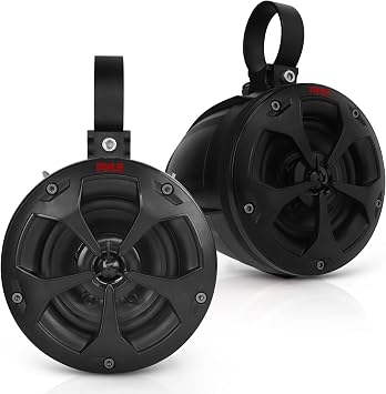 Pyle 4" Off-Road Bluetooth Waterproof Speakers -800W Peak Power Amplified Speaker System for ATV / UTV, Golf Cart, Boat, Aux Input Jack, For use w/all 12V Vehicles - PLUTV43BTA, Black