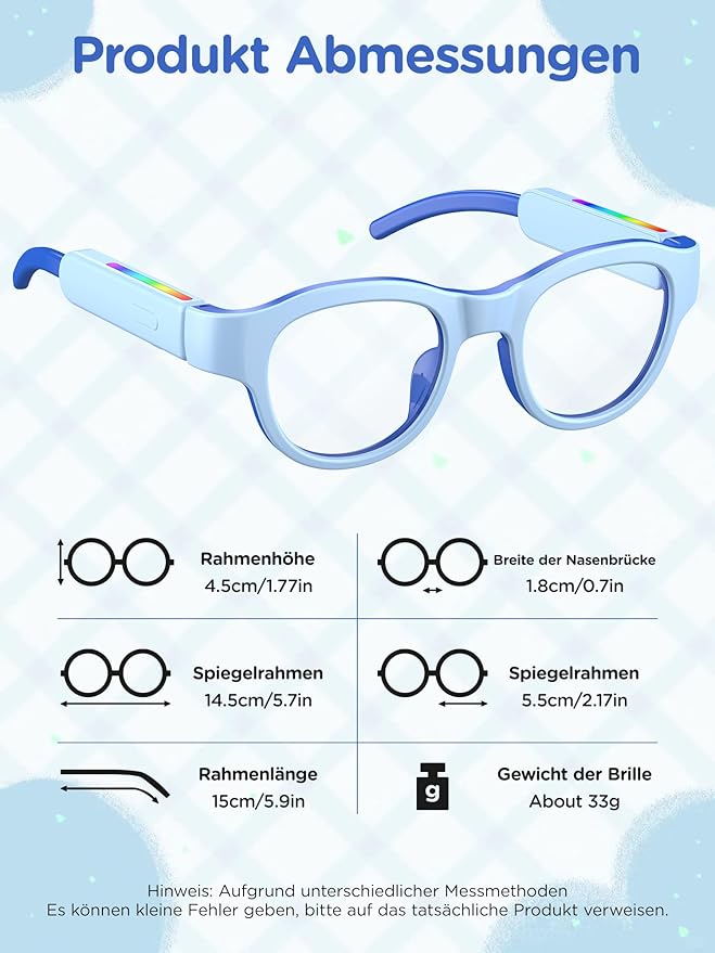 Kids Blue Light Glasses with Bluetooth Audio,Smart glasses,RGB 7-color light, Kids Smart Glasses Gifts