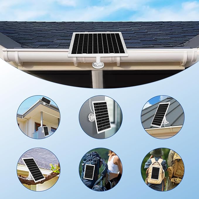 8W Solar Panel for Security Camera 2 Pack, 5V Solar Panel Charger is Compatible with WYZE Battery Cam Pro, Eufy Camera & Arlo Essential Spotlight/XL Spotlight Camera, with Micro USB, DC, USB-C Port