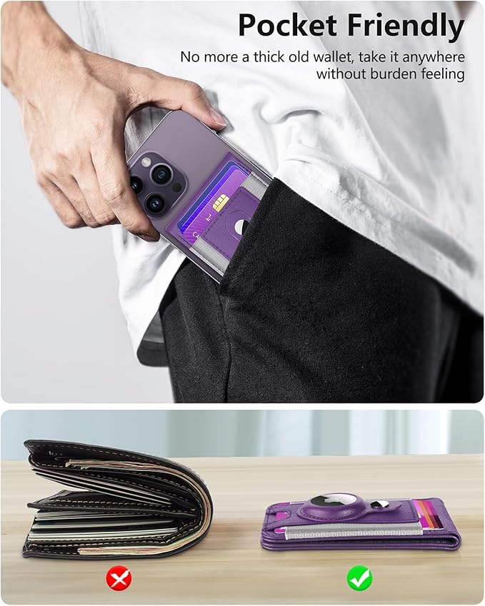 ExtreLife for Magsafe Wallet with Airtag Holder, Magnetic Wallet for iPhone 17/16/15/14/13/12 Series, 9-Card Holder, Open ID Window, Adjustable Stand, RFID Blocking, Purple