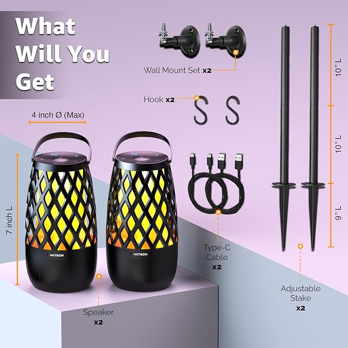 IXTECH Outdoor Bluetooth Speakers, Waterproof Portable Bluetooth Speaker Wireless with Lights, Outdoor Gifts for Dads Mom, Multi-Sync Wireless Connection, Lantern Speakers Mountable, 2 Pack