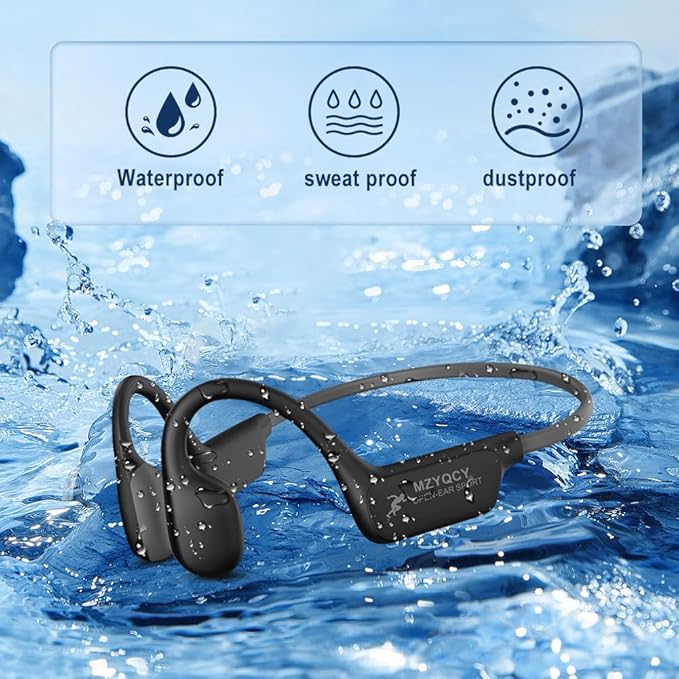 Bone Conduction Headphones,Open Ear Wireless Bluetooth 5.4 Headphones with Mic，IPX6 Waterproof Sport Bluetooth Headset，15H Playback， for Running，Cycling，Walking,Outdoor (Black)