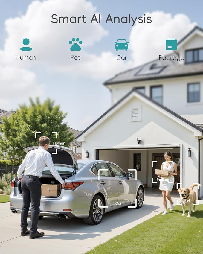 ZUMIMALL 2K Cameras for Home Security, 2.4G/5G WiFi Camera for 24/7 Recording | Motion & Noise Detection, Auto Tracking, Cloud & No-Monthly-Fee SD Storage | Works with Alexa Google - 2-Pack (Black)