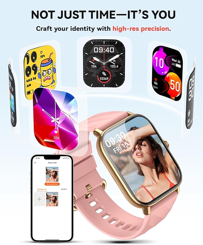 Smart Watches Fitness Tracker for Women Men with Step Counter, Sleep Calorie Monitor, Pedometer, IP68 Waterproof, Smartwatch with 120+ Sports for iPhone Android (Pink)