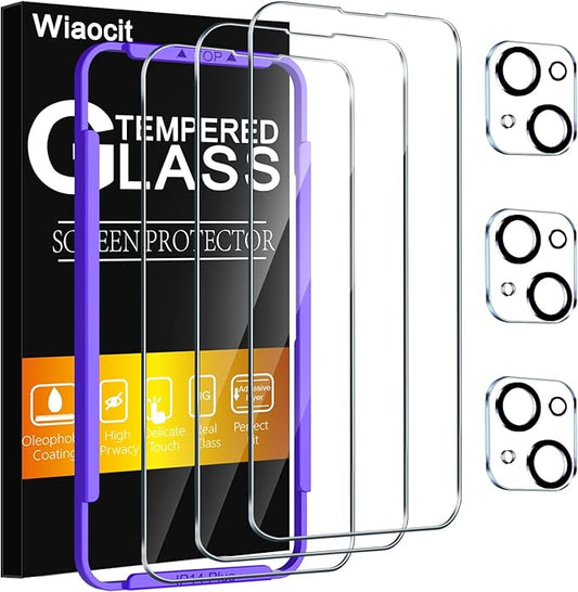Wiaocit 3 Pack Tempered Glass Screen Protector for iPhone 14 Plus with 3 Pack Camera Lens Protector, 9H Hardness, Bubble Free, Case Friendly