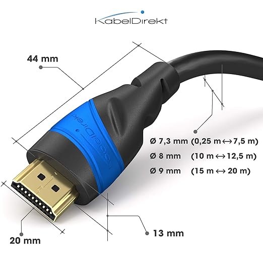 KabelDirekt 4K HDMI Cable – 49ft & Longer HDMI Cables (20ft–75ft) – German-Engineered HDMI Cord – Supports 4K@60Hz, UHD, HDR, ARC, Ethernet – HDMI Cable for HDTV, PC, PS5, Xbox, Switch
