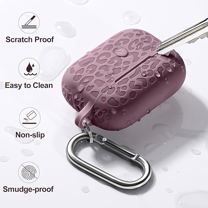 for Airpods Pro 2nd Generation Case Cover Compatible with Airpod Pro Case Cover,Leopard Engraved Skin Cover Compatible with Apple Airpods Pro 2nd/1st Case,Front LED Visible,Smoke Violet