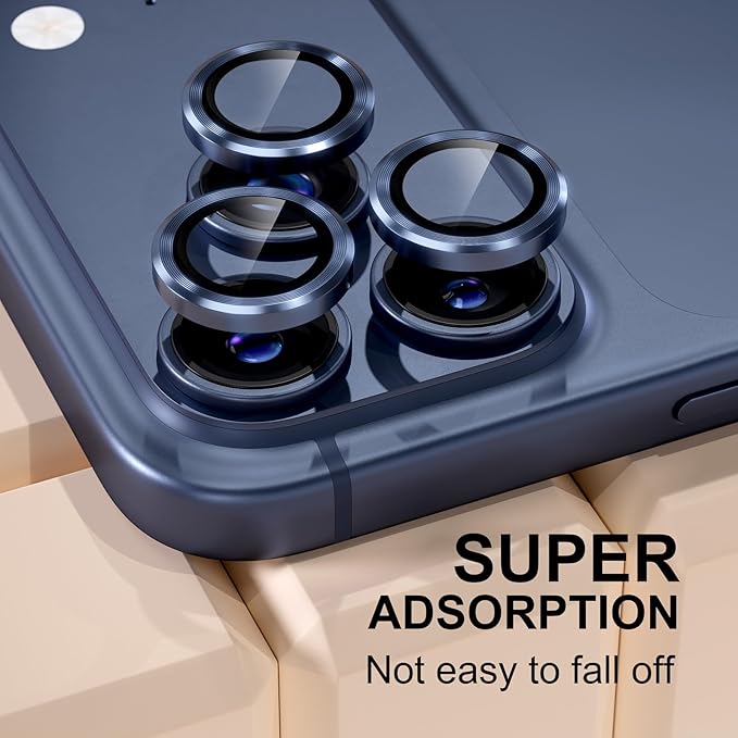 Misea Compatible for iPhone 17 Pro/iPhone 17 Pro Max Camera Lens Protector, Ultra-HD Tempered Glass Camera Cover Screen Protector Metal Individual Ring Protector Decoration Accessories, Blue
