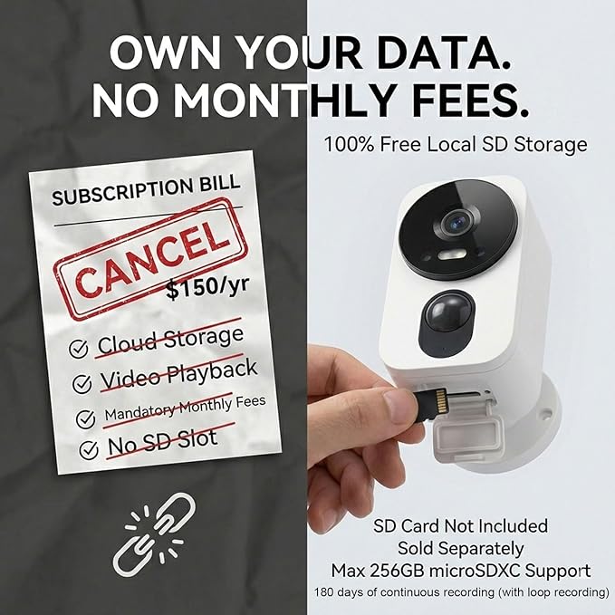 2.5K Solar Security Camera: Wireless Outdoor 4MP Color Night Vision with Solar Panel Keeps 100% Charged & Dual-Band WiFi 6 – No Monthly Fee for Garage/Driveway – Capture Faces & Plates