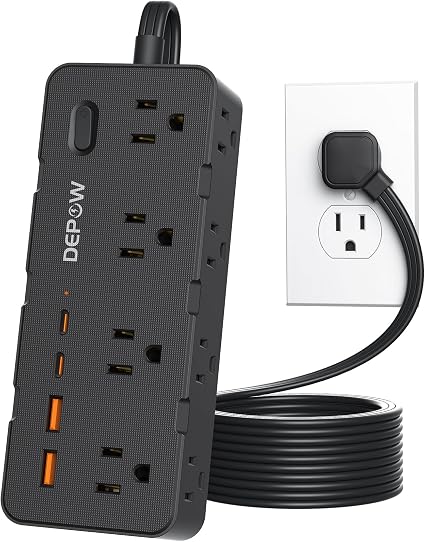 DEPOW Surge Protector Power Strip with 8 Outlets 4 USB Ports (2 USB C),5 FT