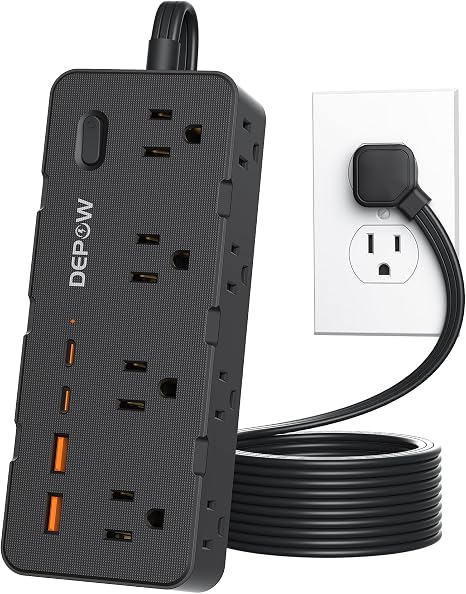 DEPOW Surge Protector Power Strip with 8 Outlets 4 USB Ports (2 USB C),5 FT