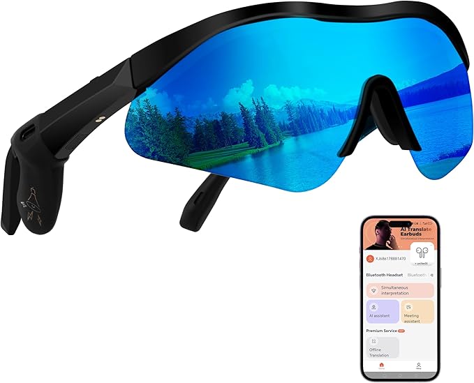Smart Glasses, Bluetooth 5.4 Translation Glasses with 160 Language, UV Protection,Unisex, Support Wireless Music, Siri Call, Compatible with iOS/Android. Support Phone/Table PC, Lightweight Design