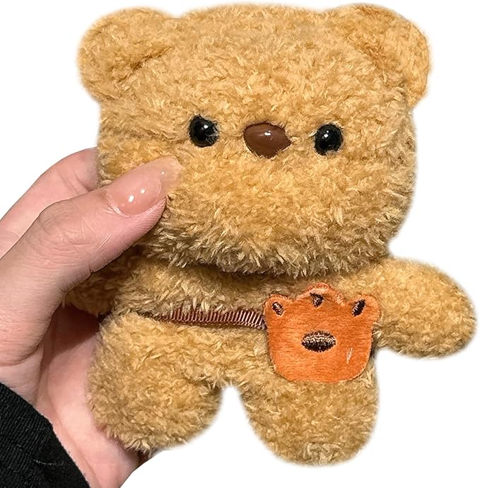 Yatchen Furry Case for AirPods 4,Funny Cute 3D Cartoon Plush Kawaii Khaki Backpack Teddy Bear Design Fluffy Soft Warm Cover for AirPods 4rd Generation Carrying Charging Box with Keychain Protector