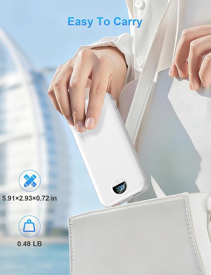Portable Charger with Wall Plug, 10000mAh USB C Power Bank Fast Charging, External Battery Pack with Built in Cables, Digital Display, 5 Output 4 Input for iPhone Android Cell Phone Tablet