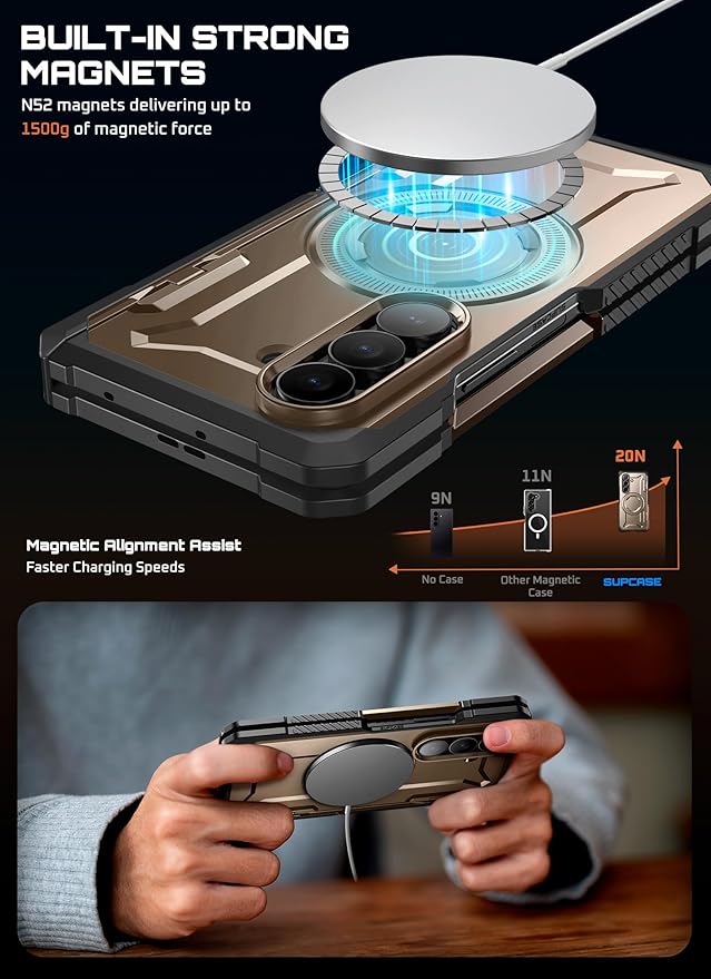 SUPCASE for Samsung Galaxy Z Fold 7 Case with Kickstand (UB Grip), [Built-in Tempered Glass Screen Protector] [Hinge Coverage] Military-Grade Protection Phone Case, Desert