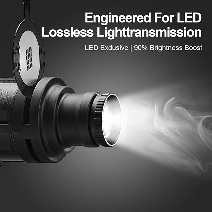 WELLMAKING S-80LED Bowens Mount Optical Snoot Designed Exclusively for LED Lights, 90% Brighter Output with 38° Adjustable Focus Lens, Delivering Sharp and Crisp iamge for Photography, Studio Video
