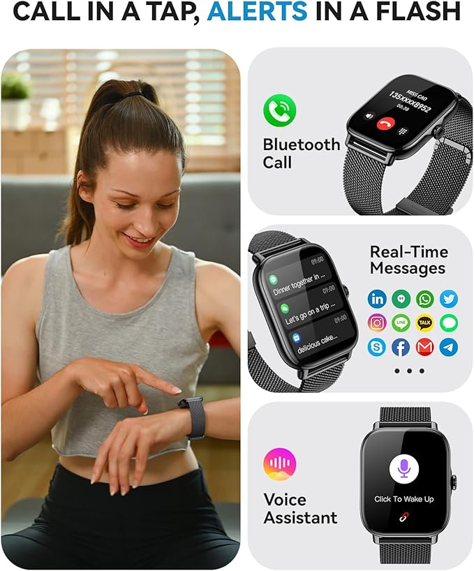 Smart Watches for Women Men, Steps Counter Fitness Tracker Watch for Android iPhone with Sleep Calorie Monitor and 110+ Sports, IP68 Waterproof, Pedometer Smartwatch (Black, 1.91)
