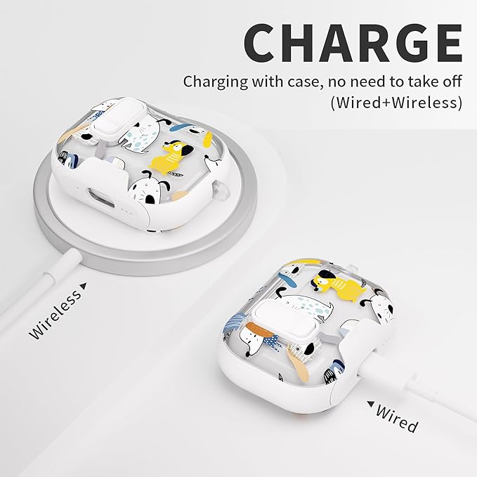 for AirPods Pro 3 Case(2025) with Secure Lock Clip and Phone Stand,Floral Girly Style Protective Cover with Cleaning Kit and Hand Strap for Apple AirPod Pro 3 Generation (White Dog)