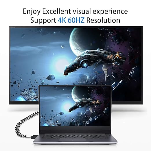 Duttek 90 Degree HDMI to Mini HDMI Coiled Cable 1FT-4FT, Ultra-Thin UP Angled HDMI Male to Mini HDMI Male Coiled Cable Support 4K Ultra HD, 1080p, 3D