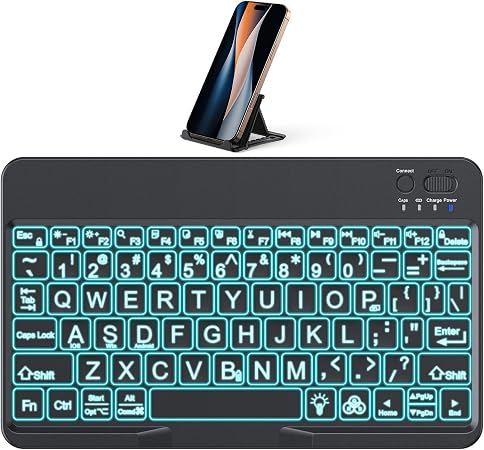 OMOTON Large Print Bluetooth Keyboard for iPad & Tablets, Backlit, Black