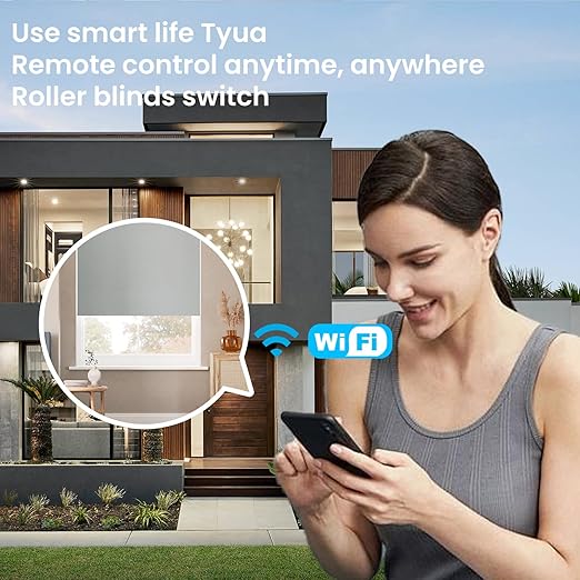 Smart Roller Shutter Switch Neutral Wire Required,2.4GHz WiFi Roller Shutter Switch with Remote Voice Control, Tempered Glass Panel, Work with Alexa and Google Home, White WiFi-Roller Shutter