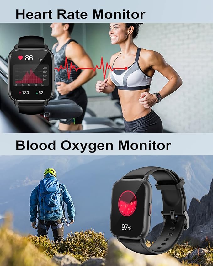 RUIMEN Smart Watches for Men Women (Answer/Make Calls, 2 Bands Included), 1.8" Smartwatch for iOS/Android Phones, Fitness Tracker Heart Rate/Sleep Monitor Digital Watch Waterproof Black